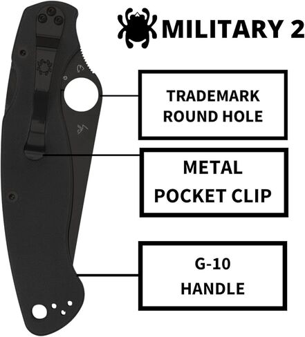 سكين جيب Spyderco Military 2 قابل للطي مع شفرة فولاذية 4 بوصات CPM S30V ومقبض G-10 - سكين EDC للرجال والنساء، مثالي للصيد والتكتيكي والتخييم والبقاء على قيد الحياة والمشي لمسافات طويلة - PlainEdge - C36GPBK2 in Kuwait