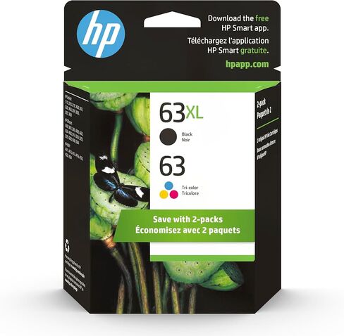 HP خرطوشة حبر اصلية سوداء عالية الانتاجية 63XL و63 خرطوشة حبر اصلية ثلاثية الالوان، عبوتان (L0R48AN) in Saudi Arabia