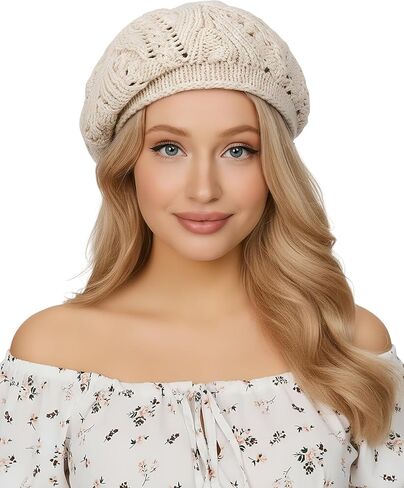 Babalet Women's Crochet Beret Hat Cotton French Beret for Women Slouchy Artist Painter Vintage Chic Knitted Beanie Hollow Out Beret Cap, Black in Saudi Arabia