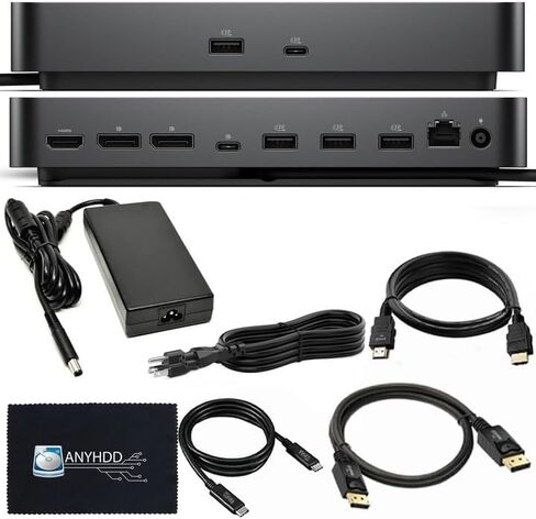 Dell WD19TBS محطة الإرساء Thunderbolt مع محول طاقة AC 180W (توصيل الطاقة 130W) + كابل HDMI + كابل DisplayPort + USB C إلى C Cable Cable + Microfiber Cloth in Kuwait