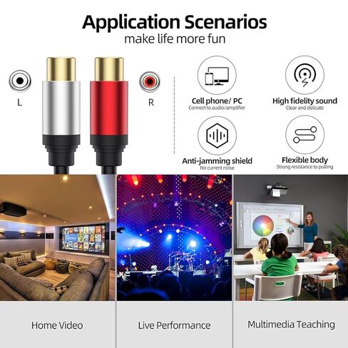 Aux to 2 RCA Cable 1ft, RCA Female to 3.5mm Male Cable Gold Plated 1/8 Jack Stereo Audio Converter Compatible with Stereo Speaker, HiFi Stereo System, Tablets, MP3 in Kuwait
