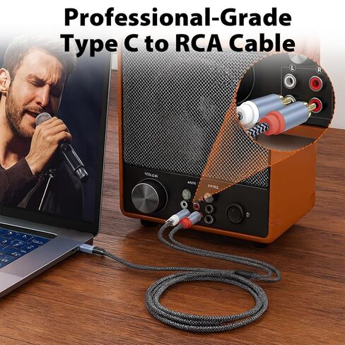 كابل Cyberguys USB C إلى RCA بطول 6.6 أقدام، كابل صوت من النوع C إلى RCA مع موصلات مدمجة مطلية بالذهب، محول USBC متوافق مع مكبر صوت Samsung Galaxy iPad Pro Pixel MacBook in Kuwait