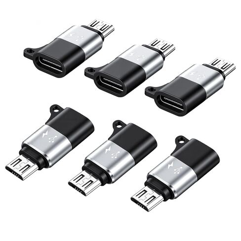 6 عبوات من محول Micro USB إلى USB C، موصل محول من النوع C أنثى إلى Micro USB ذكر يدعم مزامنة بيانات الشحن، محول Micros USB من النوع C، موصل تحويل Micros Male، أسود in Kuwait