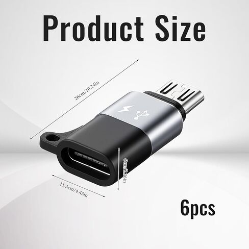 6 عبوات من محول Micro USB إلى USB C، موصل محول من النوع C أنثى إلى Micro USB ذكر يدعم مزامنة بيانات الشحن، محول Micros USB من النوع C، موصل تحويل Micros Male، أسود in Kuwait