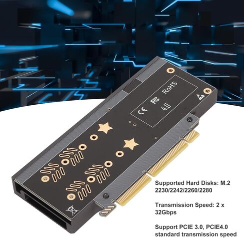 بطاقة محول Zunate M.2 NVMe PCIe - دعم SSD مزدوج M.2 لمحركات الأقراص 2230/2242/2260/2280، توافق عالمي لتطبيقات النظام المتعددة in Kuwait