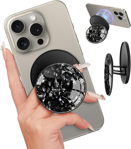 Phone Grip Compatible with MagSafe - Magnetic Cell Phone Grip Magnet Stand Removable Kickstand Finger Ring Holder Accessories Cute for iPhone 17 16 15 14 13 12 Pro Max Plus Air, Glitter Black in Kuwait