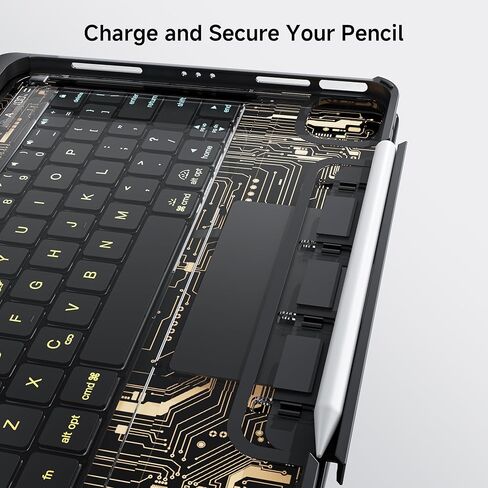 حافظة لوحة مفاتيح شفافة لجهاز iPad Air 11 بوصة (M3 2025/M2 2024)، Air 5th/4th Gen 10.9 بوصة وiPad Pro 11 بوصة (4th-1st) - لوحة تتبع متعددة اللمس، حامل دوار 360 درجة، إضاءة خلفية 7 ألوان، حامل أقلام رصاص، أسود in Kuwait