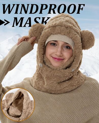 2 Pcs Winter Balaclava Face Mask Fleece Windproof Ski Mask Neck Warmer Scarf Helmet Hood Bear Ears Cap for Women in Saudi Arabia