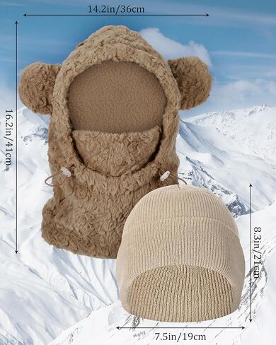 2 Pcs Winter Balaclava Face Mask Fleece Windproof Ski Mask Neck Warmer Scarf Helmet Hood Bear Ears Cap for Women in Saudi Arabia