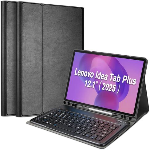 ProCase Tablet Case with Keyboard Compatible with 2025 Lenovo Idea Tab Plus 12.1 Inch/Tab K12, Folio Cover with Magnetically Detachable Wireless Keyboard Multi-Angle Stand and Pencil Holder -Black in Saudi Arabia
