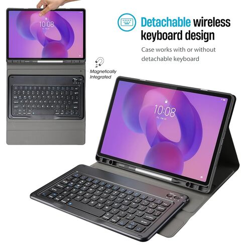 ProCase Tablet Case with Keyboard Compatible with 2025 Lenovo Idea Tab Plus 12.1 Inch/Tab K12, Folio Cover with Magnetically Detachable Wireless Keyboard Multi-Angle Stand and Pencil Holder -Black in Saudi Arabia