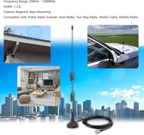 SignalPlus Police Scanner Antenna for Home, 25-1300MHz VHF UHF GMRS FM, 2m 70cm Mobile Ham Radio Antennas with Magnetic Base/BNC Male/UHF Male, for Police Scanner/Amateur Mobile Ham Two Way Radio in Saudi Arabia