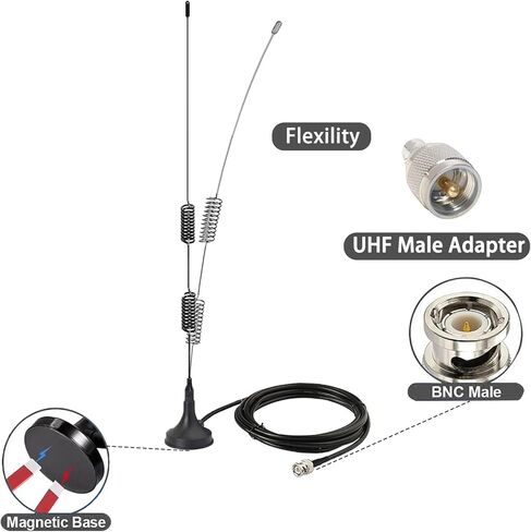 SignalPlus Police Scanner Antenna for Home, 25-1300MHz VHF UHF GMRS FM, 2m 70cm Mobile Ham Radio Antennas with Magnetic Base/BNC Male/UHF Male, for Police Scanner/Amateur Mobile Ham Two Way Radio in Saudi Arabia
