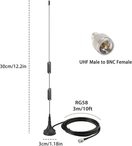 SignalPlus Police Scanner Antenna for Home, 25-1300MHz VHF UHF GMRS FM, 2m 70cm Mobile Ham Radio Antennas with Magnetic Base/BNC Male/UHF Male, for Police Scanner/Amateur Mobile Ham Two Way Radio in Saudi Arabia