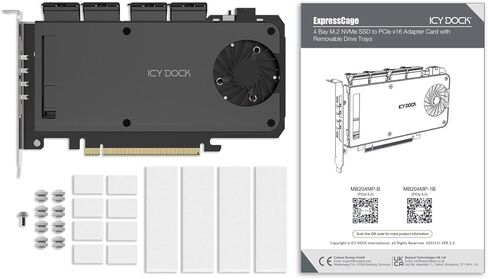 ICY Dock 4-Bay M.2 NVMe SSD to PCIe 5.0 x16 Removable Frame Enclosure/Adapter Card for PCIe Expansion Slot (PCIe Bifurcation Required) - ExpressSlot Slide MB204MP-B in Saudi Arabia