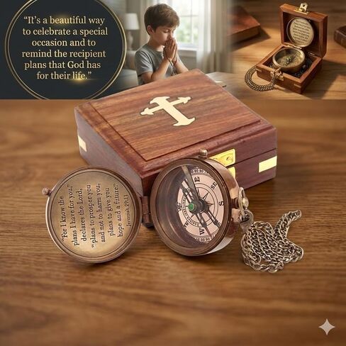 Compass – Brass Directional Vintage Compass Engraved with “for I Know The Plans I Have for You – Jeremiah 29:11" Communion Christian Gifts for Women/Men, Nautical Handmade Antique Décor Baptism Gifts in Saudi Arabia