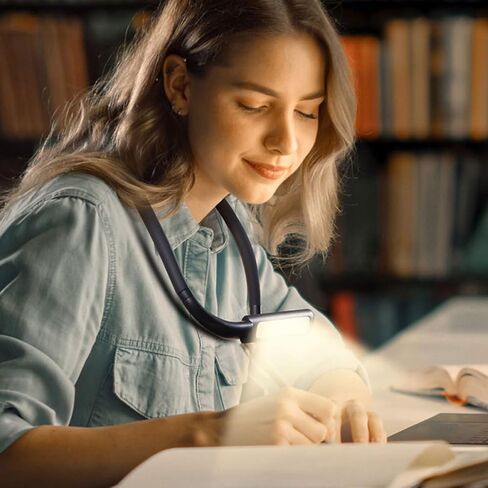 Rechargeable LED Neck Reading Light Flexible Arm, Eye-Caring Night Book Light for Bed Reading, 3-Color Continuous Dimming, Portable Hands-Free Lamp for Adults in Saudi Arabia