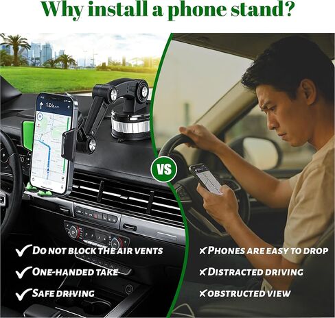 Dash Mount Phone Holder for Mercedes Benz G 350 G 400 G 500 G 63 AMG G 65 AMG, One-Hand Release,Car Charger Dash Windshield,360°Rotation Vacuum Suction Cup Phone Mount,B-Green in Saudi Arabia