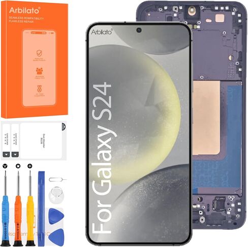 شاشة AMOLED لشاشة Samsung S24 البديلة S24 LCD SM-S921B، SM-S921U أجزاء إصلاح مجموعة التحويل الرقمي التي تعمل باللمس مع إطار (مع وظيفة بصمة الإصبع) (أسود) in Saudi Arabia
