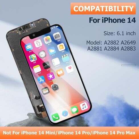 INCELL لشاشة iPhone 14 البديلة لشاشة iPhone 14 LCD A2882، A2649، A2881، A2884، A2883 قطعة إصلاح مجموعة شاشة LCD تعمل باللمس مع فيلم واقي + أدوات in Kuwait