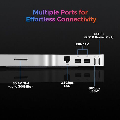 محطة إرساء Beelink Mate SE-A ​​80 جيجابت في الثانية USB-C، فتحة M.2 PCIex2 SSD مزدوجة (16 تيرابايت كحد أقصى)، USB-A3.0 * 2، 2.5G LAN * 1، SD4.0 * 1، لأجهزة SER8/SER9 PRO/أجهزة الكمبيوتر المحمولة/كمبيوتر سطح المكتب/كمبيوتر صغير، سبائك الألومنيوم، فضي فروست in Kuwait