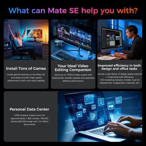 محطة إرساء Beelink Mate SE-A ​​80 جيجابت في الثانية USB-C، فتحة M.2 PCIex2 SSD مزدوجة (16 تيرابايت كحد أقصى)، USB-A3.0 * 2، 2.5G LAN * 1، SD4.0 * 1، لأجهزة SER8/SER9 PRO/أجهزة الكمبيوتر المحمولة/كمبيوتر سطح المكتب/كمبيوتر صغير، سبائك الألومنيوم، فضي فروست in Kuwait