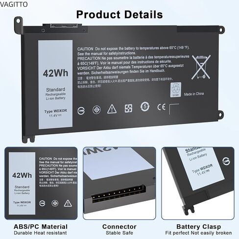 42Wh WDX0R Laptop Battery Compatible with Dell Inspiron 15 7579 7569 7560 5567 5565 5568 5570 5775, 13 5368 5378 7368 7378, 17 5765 5767, WDXOR P58F 3CRH3 P69G in Saudi Arabia