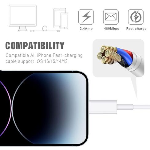 iPhone Charger, 5Pack(3/3/6/6/10FT) [Apple MFi Certified] Apple Charging Cables Lightning Cable Fast iPhone Charging Cord for iPhone 14/13/12/11/11Pro/11Max/ X/XS/XR/XS in Saudi Arabia