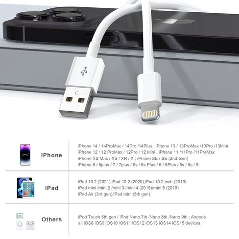 iPhone Charger, 5Pack(3/3/6/6/10FT) [Apple MFi Certified] Apple Charging Cables Lightning Cable Fast iPhone Charging Cord for iPhone 14/13/12/11/11Pro/11Max/ X/XS/XR/XS in Saudi Arabia