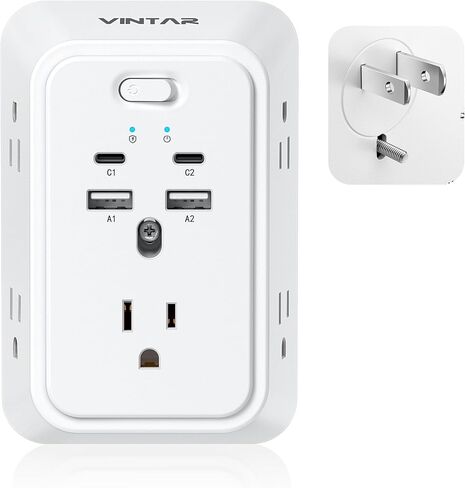 محول منفذ VINTAR من 2 إلى 3 شوكات، شريط طاقة 2 شوكة مع 5 منافذ تيار متردد و4 USB (2 USB C)، قابس مستقطب، واقي من زيادة التيار متباعدة على نطاق واسع من 3 جوانب، حامل على الحائط للمنازل والفنادق القديمة بمقابس غير مؤرضة in Kuwait