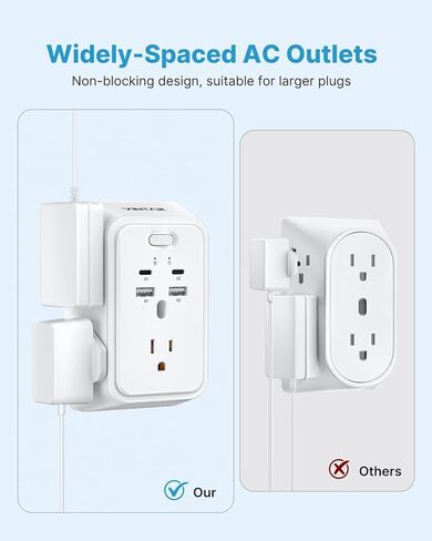 محول منفذ VINTAR من 2 إلى 3 شوكات، شريط طاقة 2 شوكة مع 5 منافذ تيار متردد و4 USB (2 USB C)، قابس مستقطب، واقي من زيادة التيار متباعدة على نطاق واسع من 3 جوانب، حامل على الحائط للمنازل والفنادق القديمة بمقابس غير مؤرضة in Kuwait