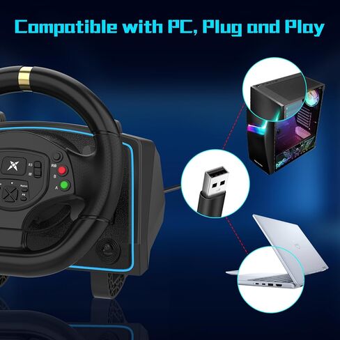 NBCP PC Racing Wheel - عجلة قيادة للألعاب بزاوية 1080 درجة مع ناقل حركة بنمط H بـ 6 سرعات ودواسة خطية، وتعديل الحساسية، وقفل الزاوية، وعجلة قيادة ألعاب مزدوجة الاهتزاز للكمبيوتر الشخصي، PS3 in Saudi Arabia