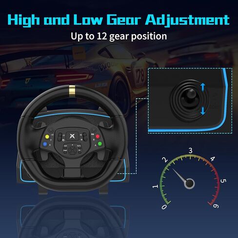 NBCP PC Racing Wheel - عجلة قيادة للألعاب بزاوية 1080 درجة مع ناقل حركة بنمط H بـ 6 سرعات ودواسة خطية، وتعديل الحساسية، وقفل الزاوية، وعجلة قيادة ألعاب مزدوجة الاهتزاز للكمبيوتر الشخصي، PS3 in Saudi Arabia