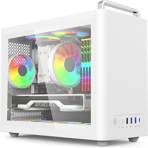 حافظة U310 M-ATX/ITX، حافظة Micro ATX، حافظة سطح مكتب محمولة مع نافذة جانبية زجاجية شفافة، تدعم وحدة معالجة الرسومات 310 مم، مبرد وحدة المعالجة المركزية 135 مم ومصدر طاقة ATX/SFX (أبيض) in Kuwait