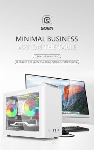 حافظة U310 M-ATX/ITX، حافظة Micro ATX، حافظة سطح مكتب محمولة مع نافذة جانبية زجاجية شفافة، تدعم وحدة معالجة الرسومات 310 مم، مبرد وحدة المعالجة المركزية 135 مم ومصدر طاقة ATX/SFX (أبيض) in Kuwait