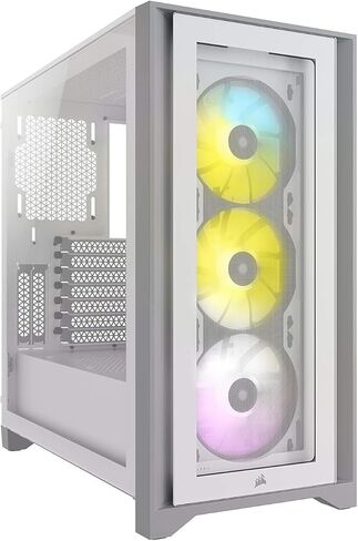 CORSAIR iCUE 4000X RGB Tempered Glass Mid-Tower ATX PC Case - 3X SP120 RGB Elite Fans - iCUE Lighting Node CORE Controller - High Airflow - White (Renewed) in Saudi Arabia