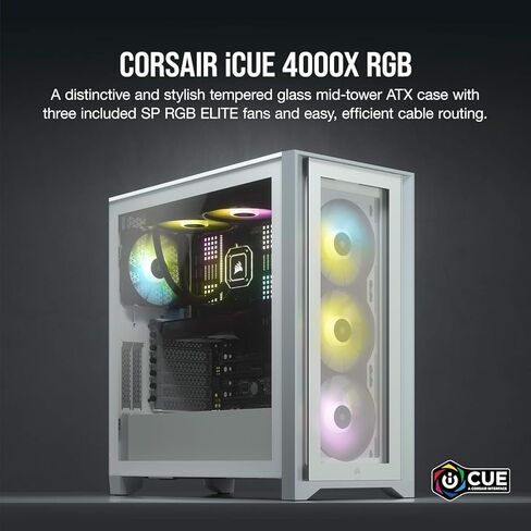 CORSAIR iCUE 4000X RGB Tempered Glass Mid-Tower ATX PC Case - 3X SP120 RGB Elite Fans - iCUE Lighting Node CORE Controller - High Airflow - White (Renewed) in Saudi Arabia