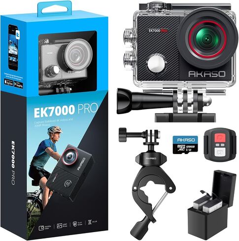 مجموعة ملحقات كاميرا AKASO EK7000 Pro Action مع بطاقة MicroSDXC U3 ومشبك المقود in Kuwait