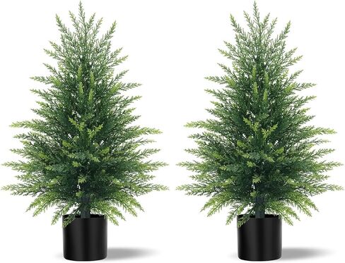 4FT Artificial Cedar Topiary Tree with Pot, Set of 2 Fake Evergreen Tree for Indoor Home Christmas Decor Outdoor Garden Porch Decor in Saudi Arabia