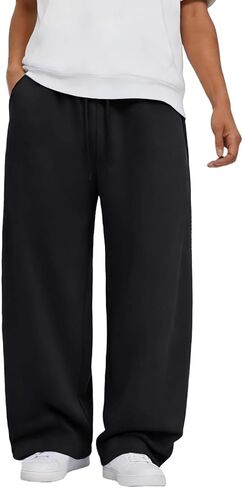 Men's Baggy Fleece Sweatpants Wide Leg Elastic Waist Athletic Joggers Loose Lounge Pants with Pockets in Saudi Arabia
