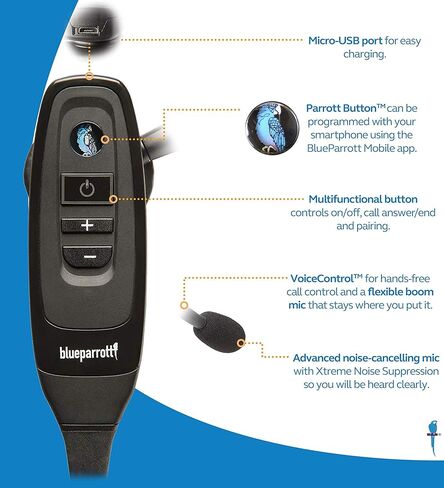 سماعة بلوتوث BlueParrott C400-XT تعمل بالتحكم الصوتي - صوت رائد في الصناعة مع نطاق لاسلكي طويل، إلغاء الضوضاء - متوافقة مع حزمة iOS وAndroid (أسود) مع حقيبة حمل Blucoil in Kuwait