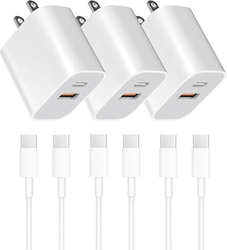 كتلة طاقة USB، محول شحن حائطي، شاحن ثنائي المنفذ مع كابلات c إلى c لهاتف iPhone 17/16/16 Pro Max/15 Series/Pro والمزيد (أبيض، 3 عبوات) in Saudi Arabia