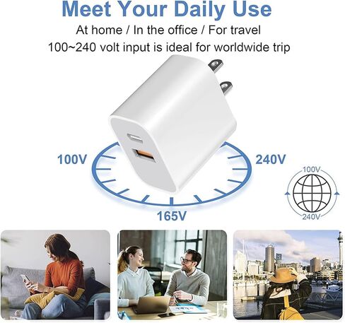 كتلة طاقة USB، محول شحن حائطي، شاحن ثنائي المنفذ مع كابلات c إلى c لهاتف iPhone 17/16/16 Pro Max/15 Series/Pro والمزيد (أبيض، 3 عبوات) in Saudi Arabia