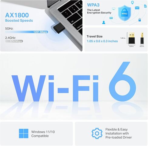 محول TP-Link Nano USB WiFi 6 للكمبيوتر الشخصي (Archer TX20U Nano) - AX1800 2.4G/5G محول شبكة إرسال واستقبال لاسلكي ثنائي النطاق لأجهزة الكمبيوتر المكتبية، (متجدد) in Saudi Arabia