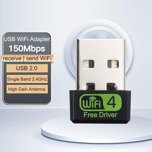 محول USB WiFi، 2.4 جيجا هرتز / 150 ميجابت في الثانية، التوصيل والتشغيل، هوائي مدمج عالي الكسب، محول USB لأجهزة الكمبيوتر المكتبية/الكمبيوتر المحمول، متوافق مع Windows 11/10/8/7/XP in Kuwait