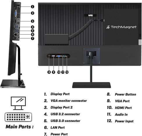 TechMagnet All in one Desktop Computer,Cheetah 6,Intel Core i5 6th Gen,8GB DDR3,120GB SSD,New Dual 22 inch LED,Wireless Keyboard Mouse,Speaker and Webcam,USB Wi-Fi,Windows 11(Renewed) in Saudi Arabia