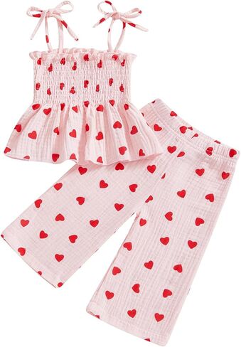 Toddler Baby Girl Summer Clothes Bow Dasiy Spring Fall Outfit Cotton Linen Sleeveless Smocked Camisole Tank Top Pant in Saudi Arabia
