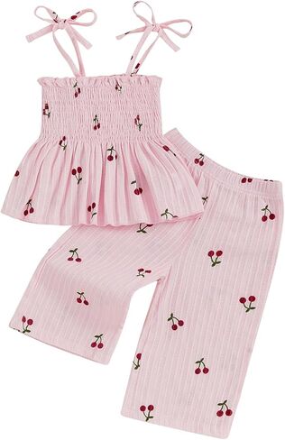 Toddler Baby Girl Summer Clothes Bow Dasiy Spring Fall Outfit Cotton Linen Sleeveless Smocked Camisole Tank Top Pant in Saudi Arabia