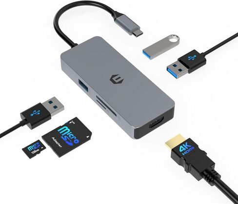 محول متعدد المنافذ USB C Hub من Tiergrade، موزع USB C 6 في 1 مع مخرج HDMI 4K، 3 منافذ USB 3.0، قارئ بطاقة SD، توصيل الطاقة من النوع C in Kuwait