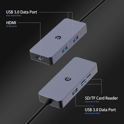محول متعدد المنافذ USB C Hub من Tiergrade، موزع USB C 6 في 1 مع مخرج HDMI 4K، 3 منافذ USB 3.0، قارئ بطاقة SD، توصيل الطاقة من النوع C in Kuwait